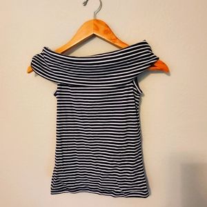 Loft striped off shoulder tank, size small, black and white